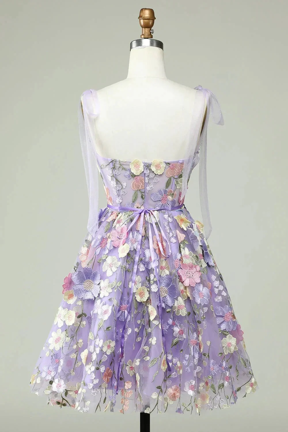 Blue A Line Spaghetti Straps Corset Homecoming Dress with 3D Flowers - Image 6
