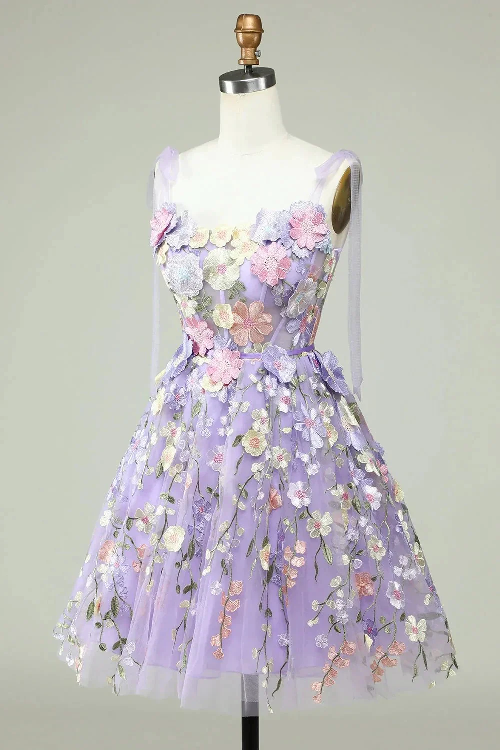 Blue A Line Spaghetti Straps Corset Homecoming Dress with 3D Flowers - Image 7