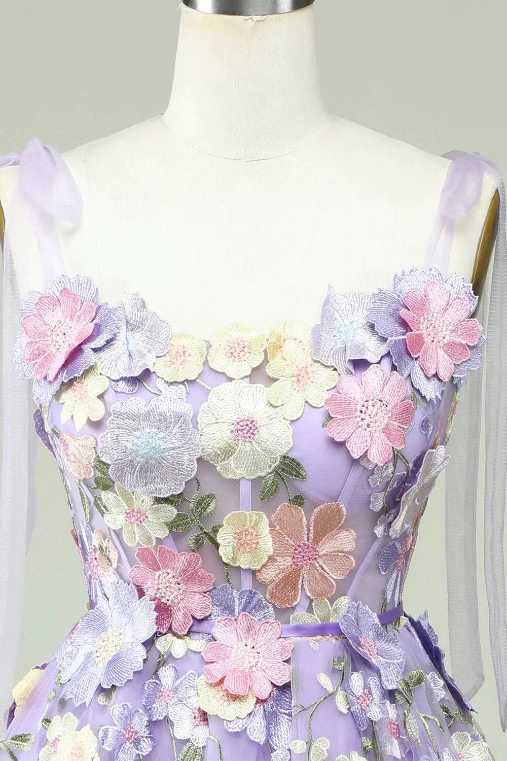 Blue A Line Spaghetti Straps Corset Homecoming Dress with 3D Flowers - Image 8
