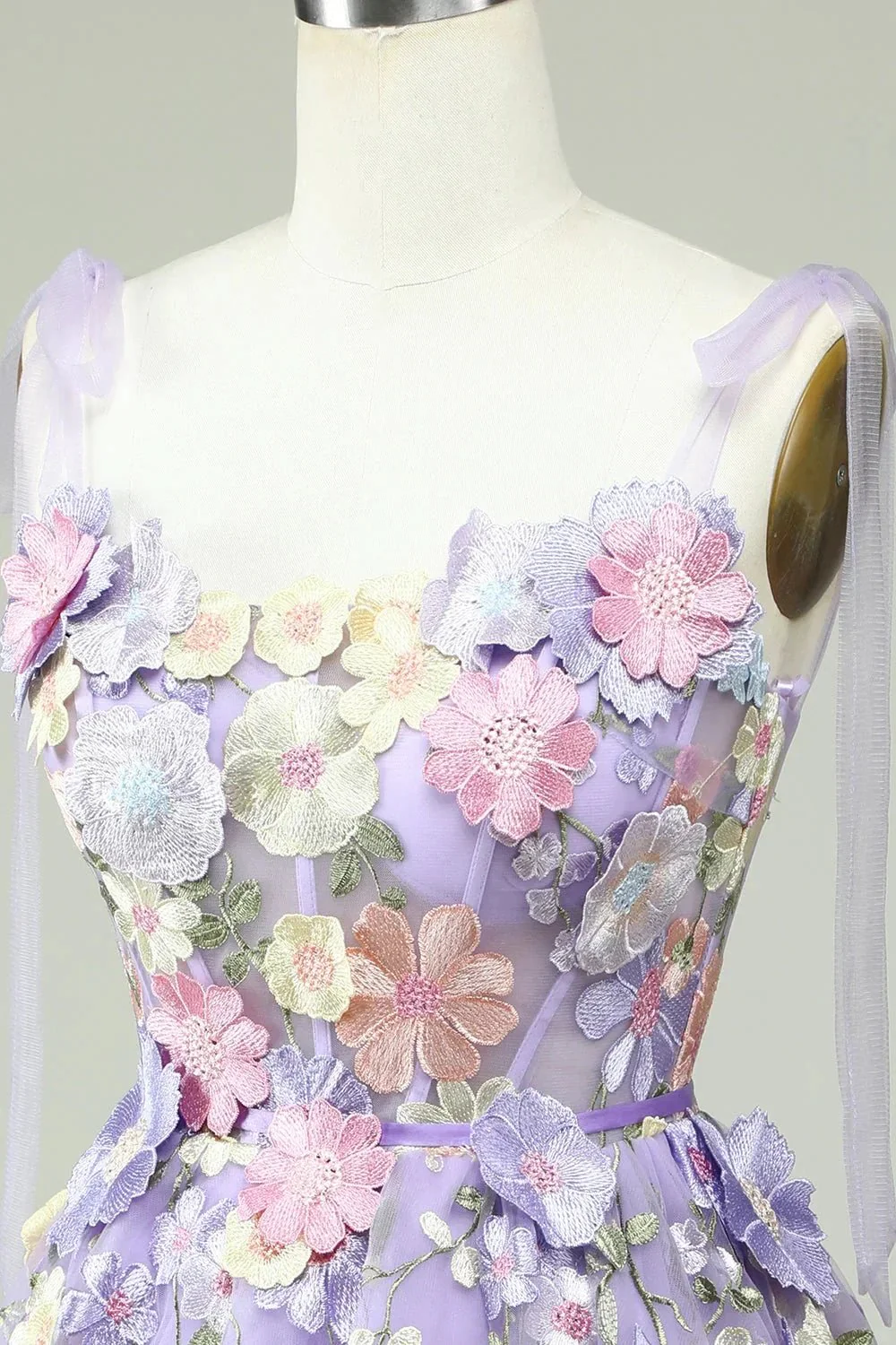 Blue A Line Spaghetti Straps Corset Homecoming Dress with 3D Flowers - Image 9