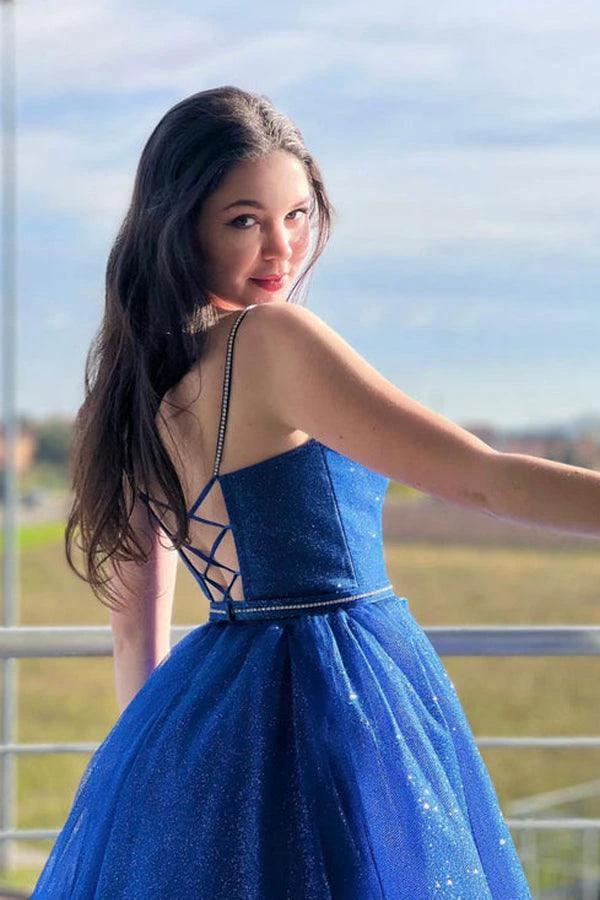 Blue A-Line Tulle Long Prom Dress Sparkly Formal Evening Dresses PSK394 - Image 3