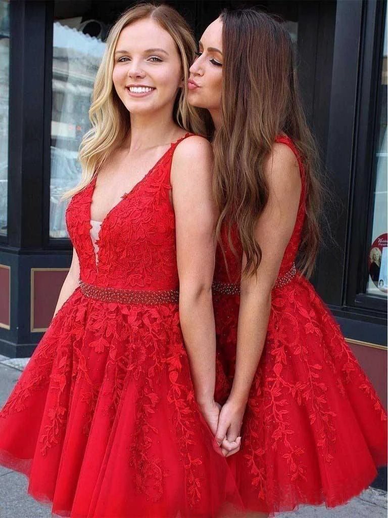Blue Appliques Beaded Sleeveless A Line Tulle Short Homecoming Dresses  PD255 - Image 4