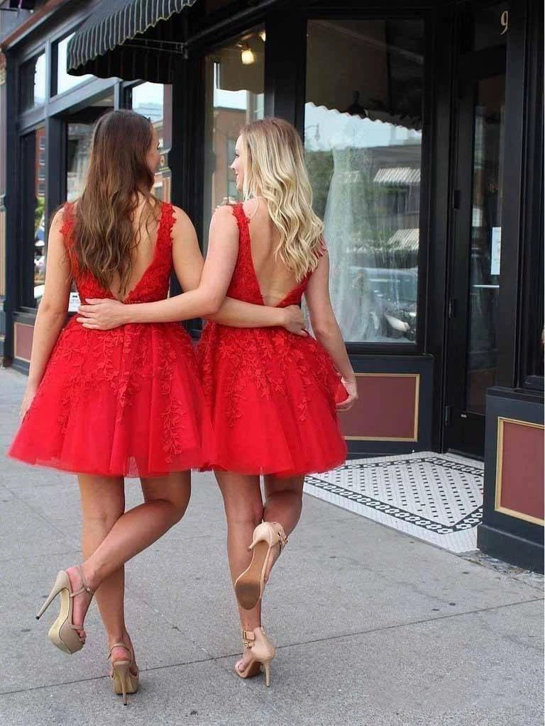 Blue Appliques Beaded Sleeveless A Line Tulle Short Homecoming Dresses  PD255 - Image 5