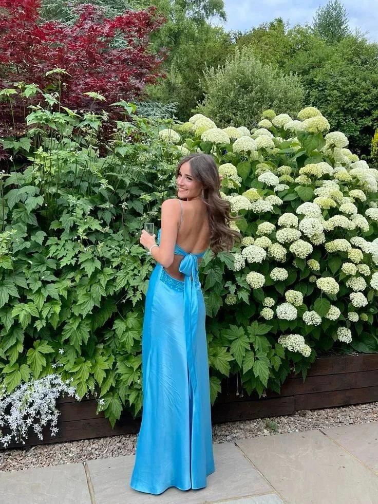 Blue Backless Long Prom Dress Evening Dress Y7516 - Image 3