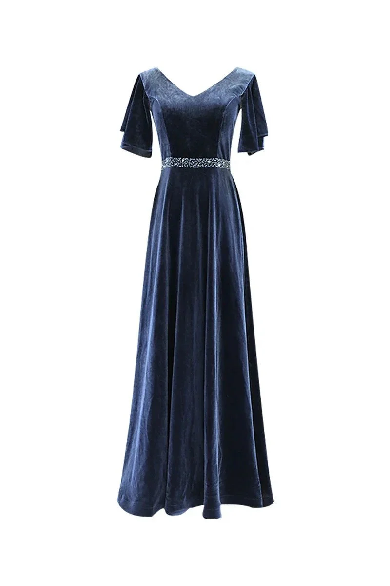 Blue evening dress custom made elegant dress sexy prom dress velvet dress custom made Y1172 - Image 3