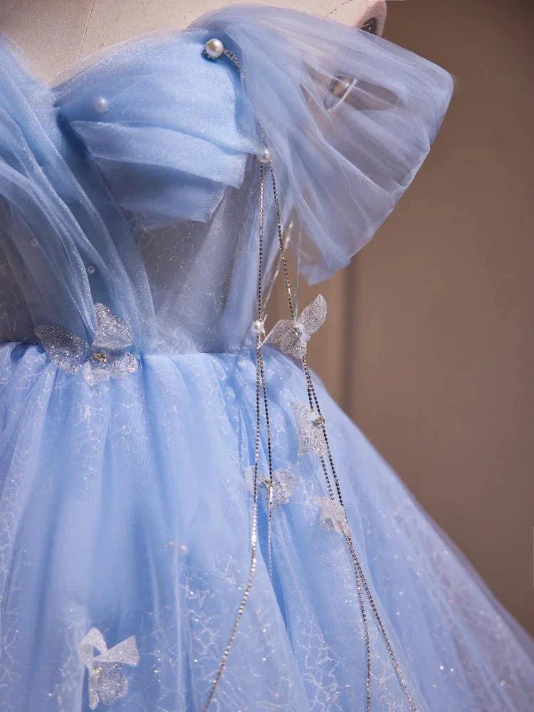 Blue Fairy Off the Shoulder Lace Short Homecoming Dresses - Image 4