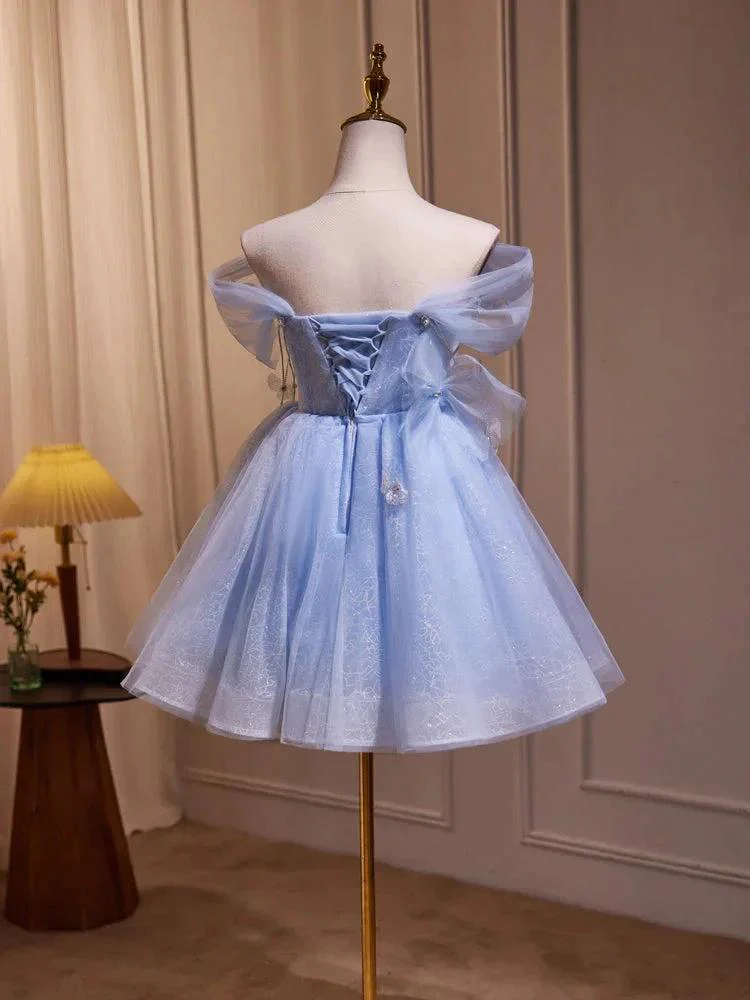 Blue Fairy Off the Shoulder Lace Short Homecoming Dresses - Image 5