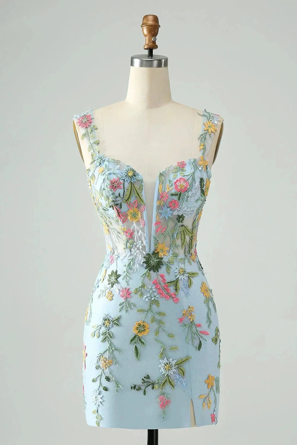 Blue Flower Mermaid Off The Shoulder Corset Short Homecoming Dress with Embroidery - Image 4