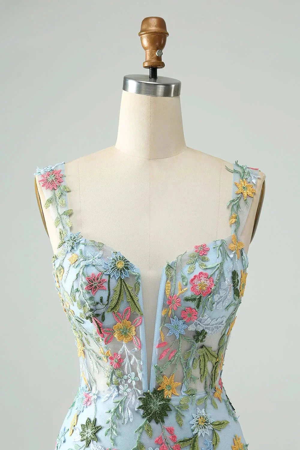 Blue Flower Mermaid Off The Shoulder Corset Short Homecoming Dress with Embroidery - Image 5