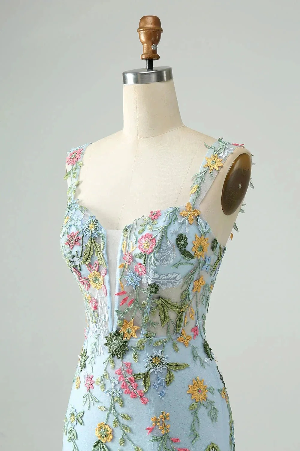 Blue Flower Mermaid Off The Shoulder Corset Short Homecoming Dress with Embroidery - Image 7