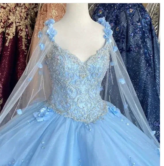 Blue flowers  tulle ball gown , chic prom dress S26907 - Image 2