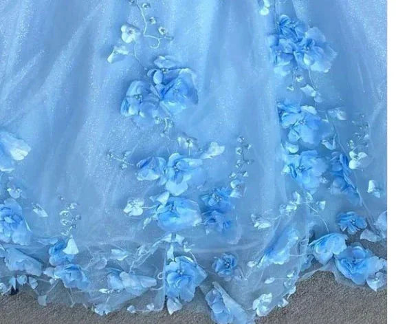 Blue flowers  tulle ball gown , chic prom dress S26907 - Image 4
