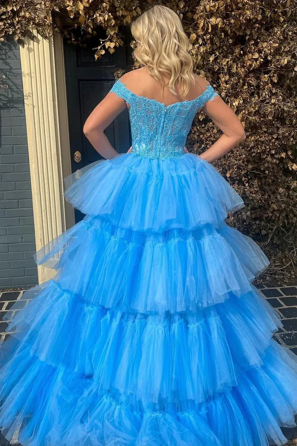 Bette | Blue High Low Homecoming Prom Dress with Lace - Image 3