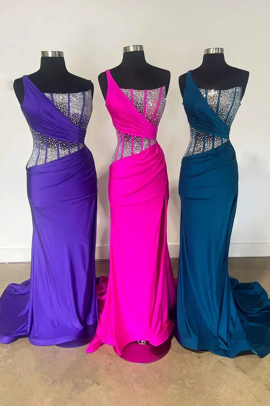 Laylani | Blue Mermaid One Shoulder Long Prom Dresses with Beaded - Image 3