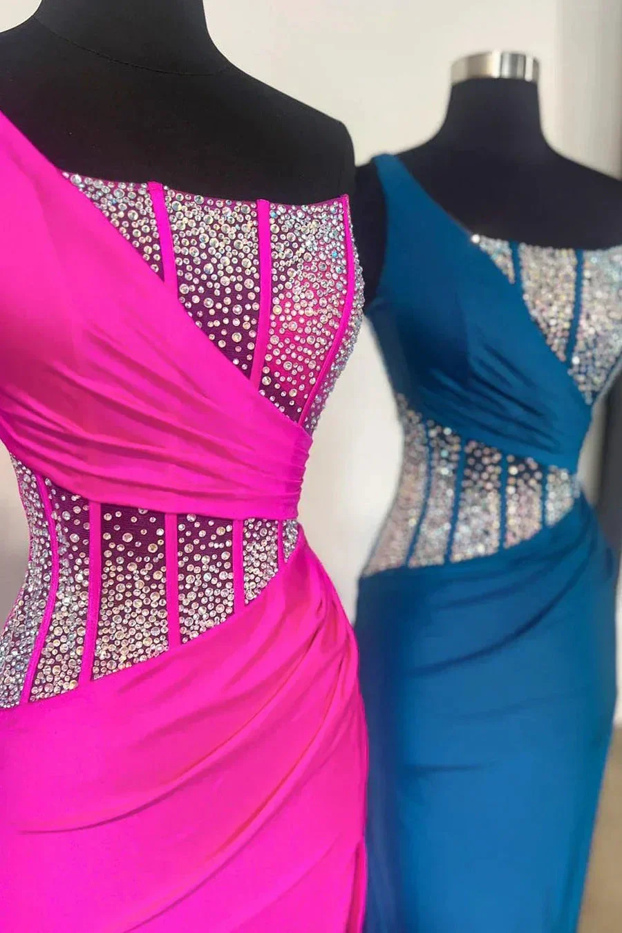 Laylani | Blue Mermaid One Shoulder Long Prom Dresses with Beaded - Image 8