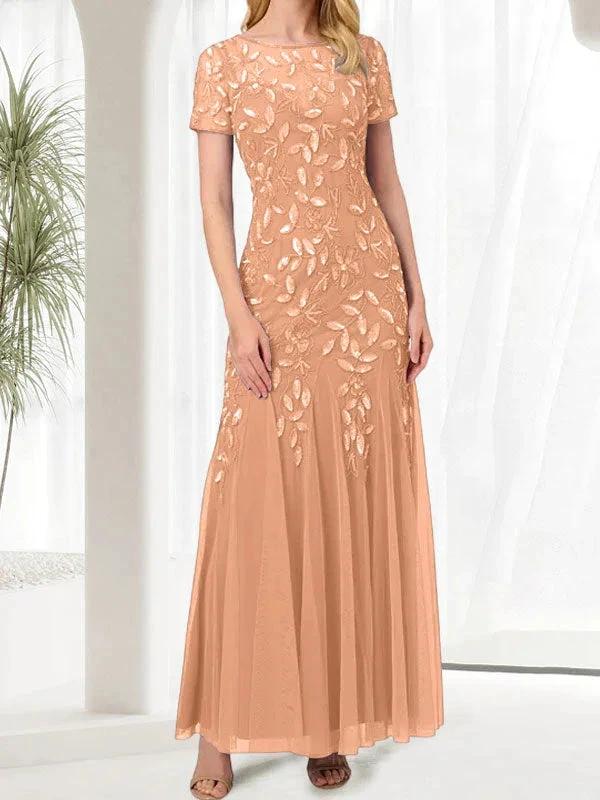 Blue Mermaid Round Neck Long Mother of the Bride Dress With Beadings - Image 10