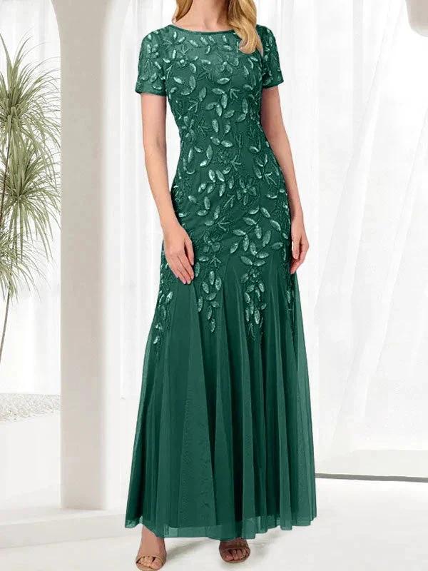 Blue Mermaid Round Neck Long Mother of the Bride Dress With Beadings - Image 11