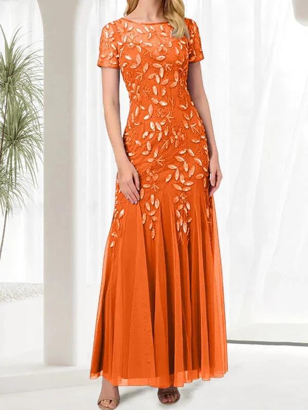 Blue Mermaid Round Neck Long Mother of the Bride Dress With Beadings - Image 13