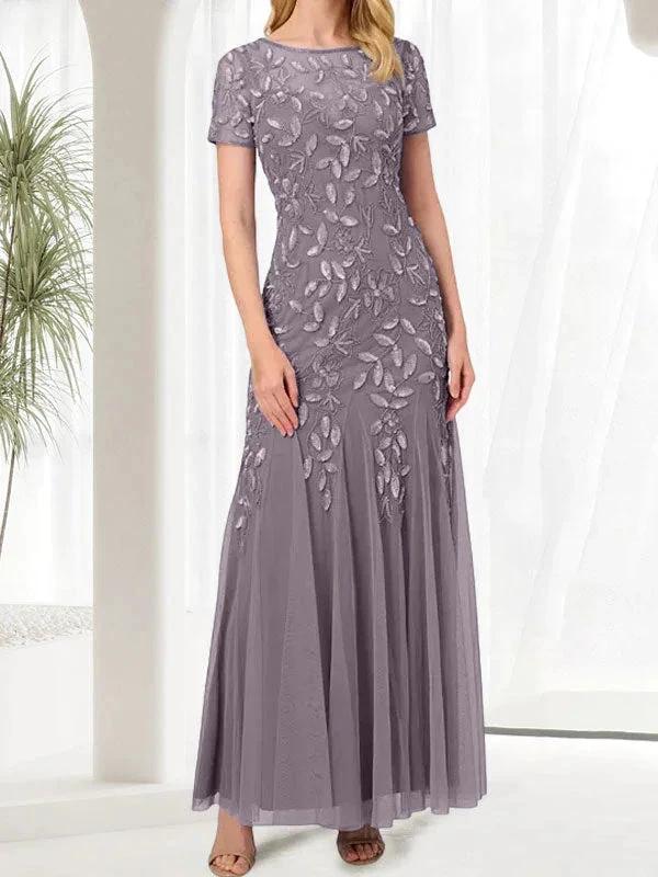 Blue Mermaid Round Neck Long Mother of the Bride Dress With Beadings - Image 14