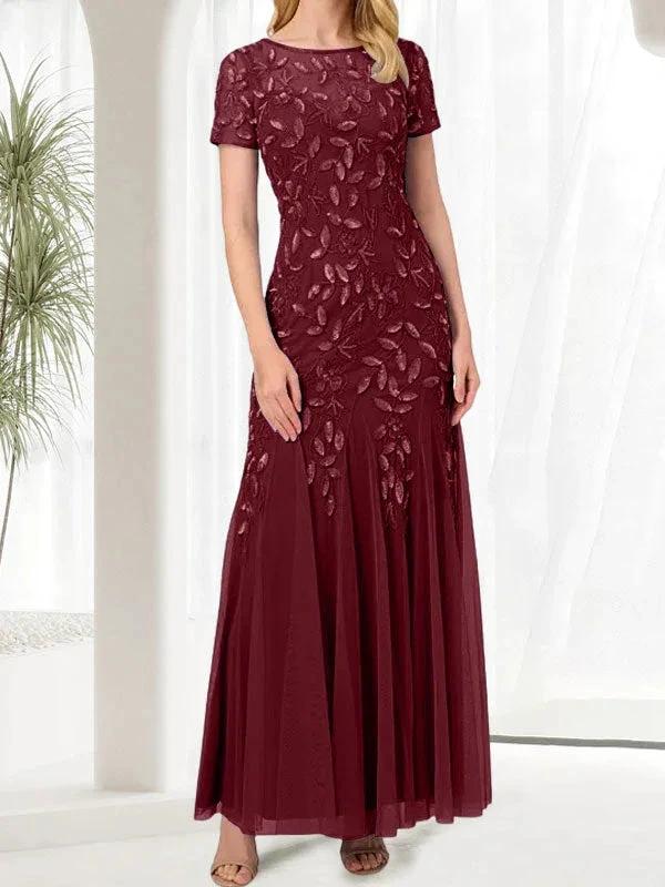 Blue Mermaid Round Neck Long Mother of the Bride Dress With Beadings - Image 15