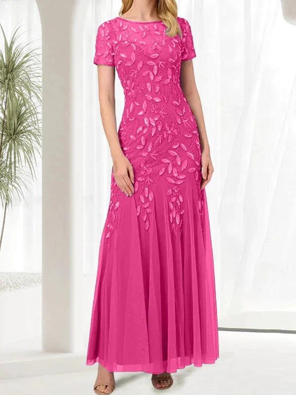 Blue Mermaid Round Neck Long Mother of the Bride Dress With Beadings - Image 16