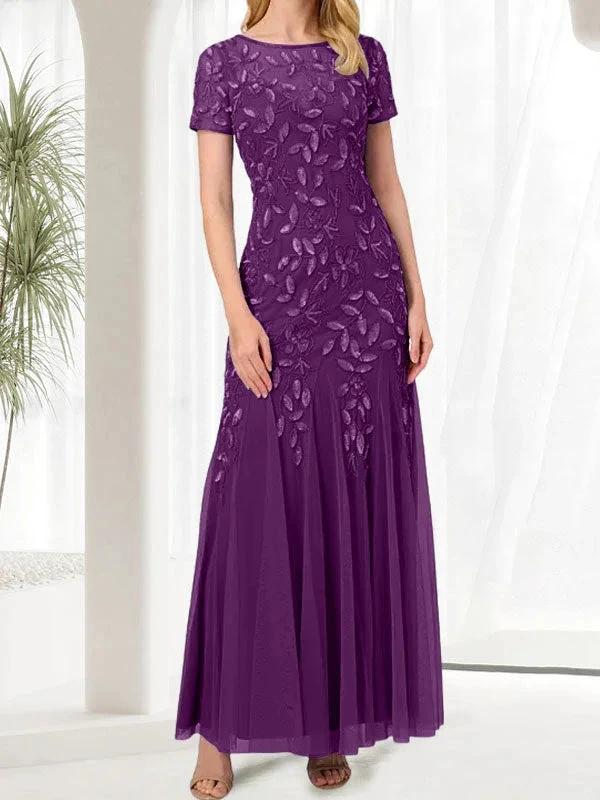 Blue Mermaid Round Neck Long Mother of the Bride Dress With Beadings - Image 17