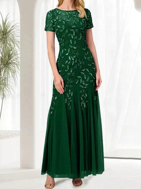 Blue Mermaid Round Neck Long Mother of the Bride Dress With Beadings - Image 18