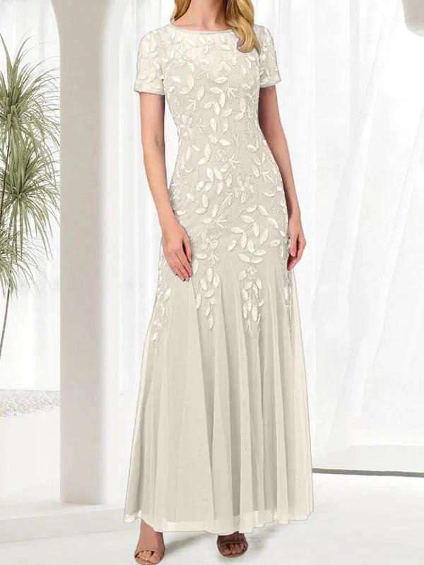 Blue Mermaid Round Neck Long Mother of the Bride Dress With Beadings - Image 19