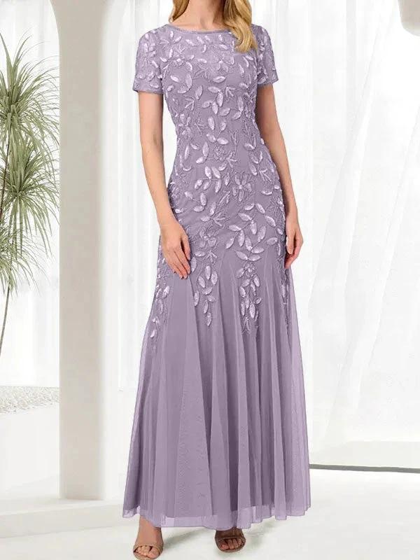 Blue Mermaid Round Neck Long Mother of the Bride Dress With Beadings - Image 20