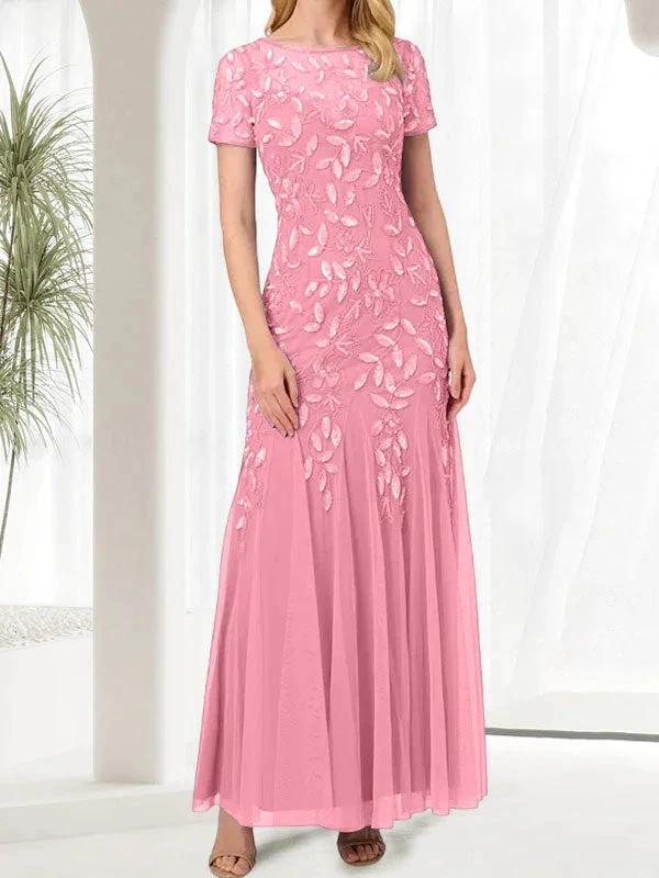Blue Mermaid Round Neck Long Mother of the Bride Dress With Beadings - Image 21