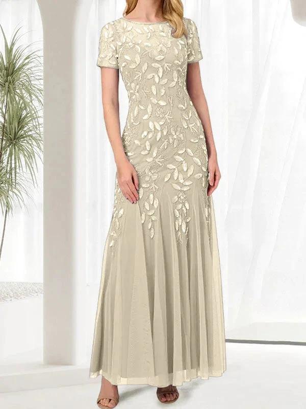 Blue Mermaid Round Neck Long Mother of the Bride Dress With Beadings - Image 22