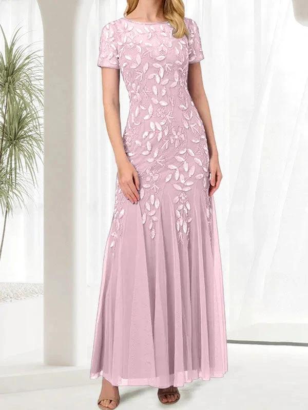 Blue Mermaid Round Neck Long Mother of the Bride Dress With Beadings - Image 23