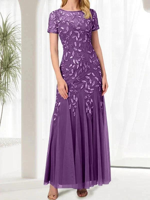 Blue Mermaid Round Neck Long Mother of the Bride Dress With Beadings - Image 24