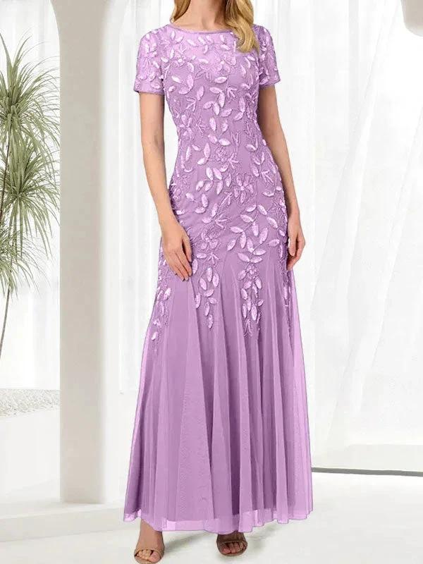 Blue Mermaid Round Neck Long Mother of the Bride Dress With Beadings - Image 25