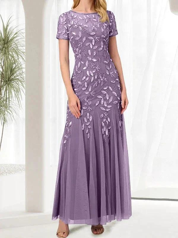 Blue Mermaid Round Neck Long Mother of the Bride Dress With Beadings - Image 26