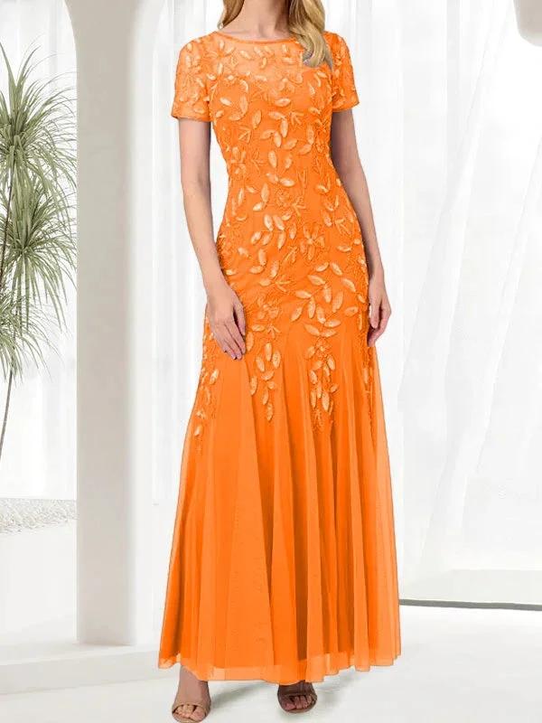 Blue Mermaid Round Neck Long Mother of the Bride Dress With Beadings - Image 29
