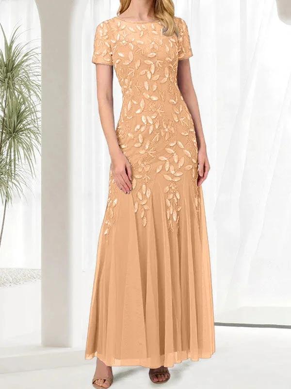 Blue Mermaid Round Neck Long Mother of the Bride Dress With Beadings - Image 30