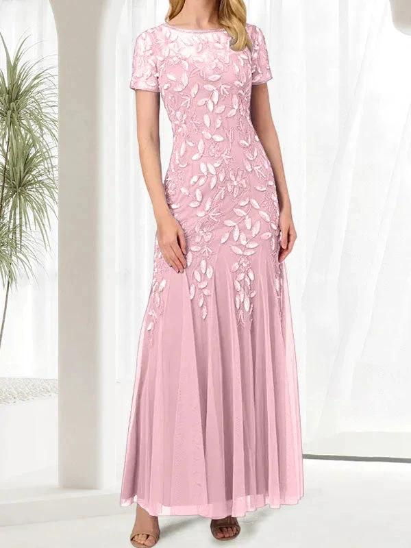 Blue Mermaid Round Neck Long Mother of the Bride Dress With Beadings - Image 31