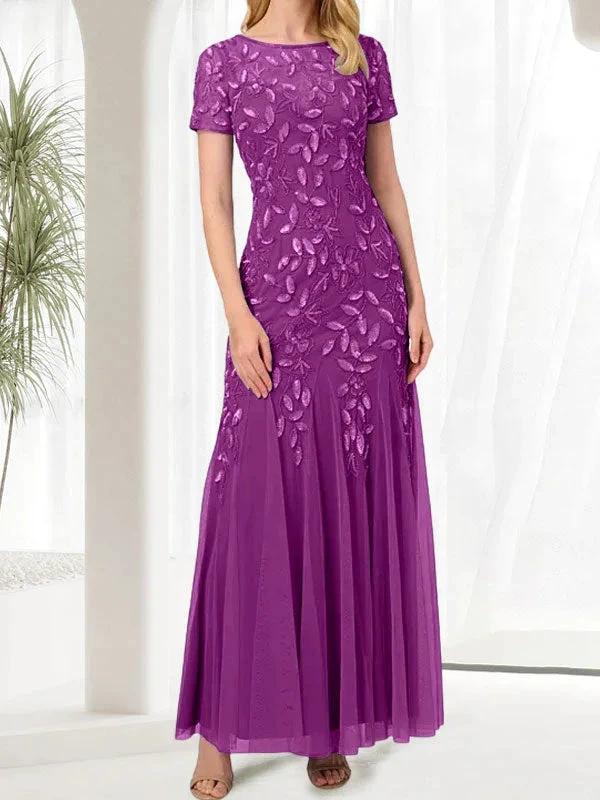 Blue Mermaid Round Neck Long Mother of the Bride Dress With Beadings - Image 32