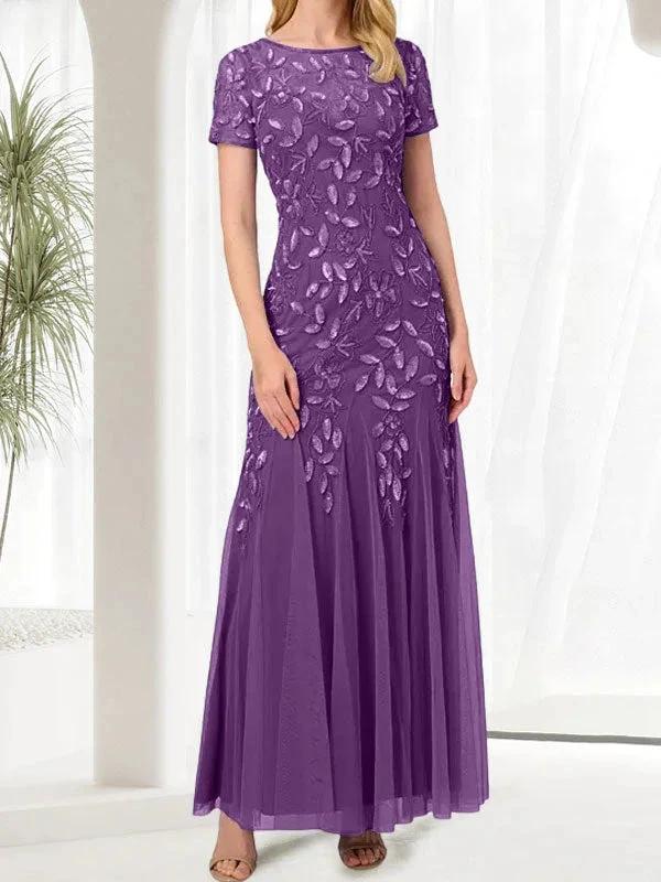 Blue Mermaid Round Neck Long Mother of the Bride Dress With Beadings - Image 33