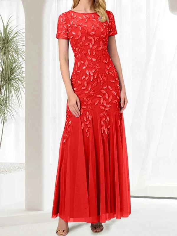 Blue Mermaid Round Neck Long Mother of the Bride Dress With Beadings - Image 34