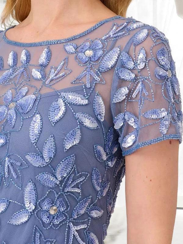Blue Mermaid Round Neck Long Mother of the Bride Dress With Beadings - Image 4