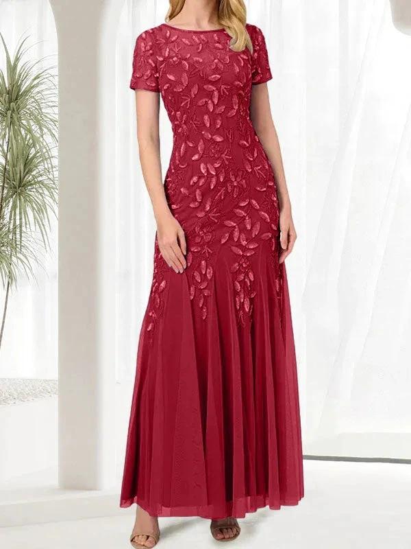 Blue Mermaid Round Neck Long Mother of the Bride Dress With Beadings - Image 41
