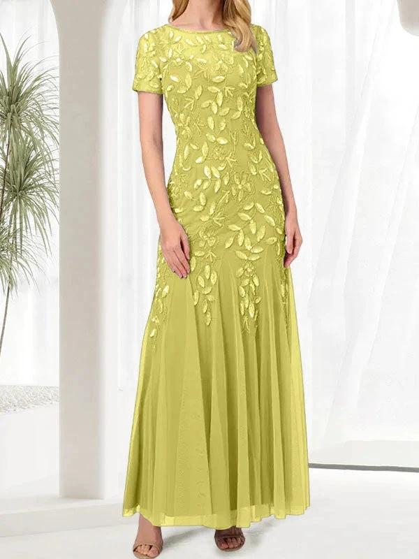 Blue Mermaid Round Neck Long Mother of the Bride Dress With Beadings - Image 43