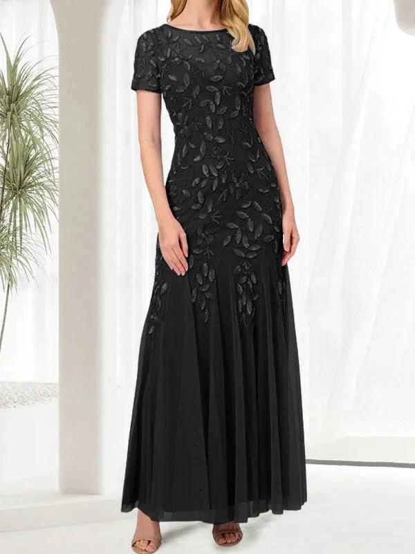 Blue Mermaid Round Neck Long Mother of the Bride Dress With Beadings - Image 5