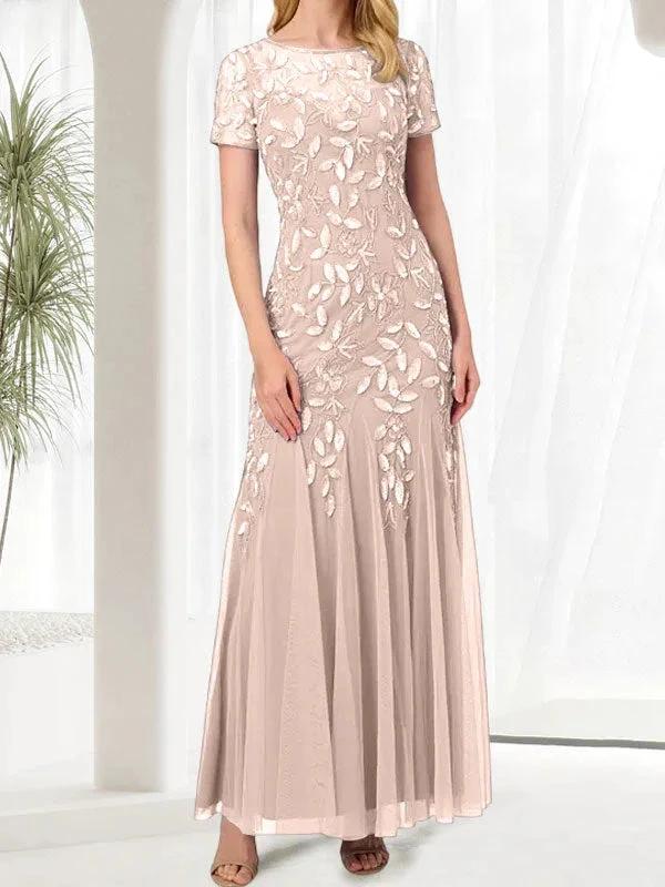 Blue Mermaid Round Neck Long Mother of the Bride Dress With Beadings - Image 6