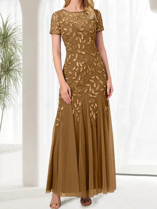 Blue Mermaid Round Neck Long Mother of the Bride Dress With Beadings - Image 7