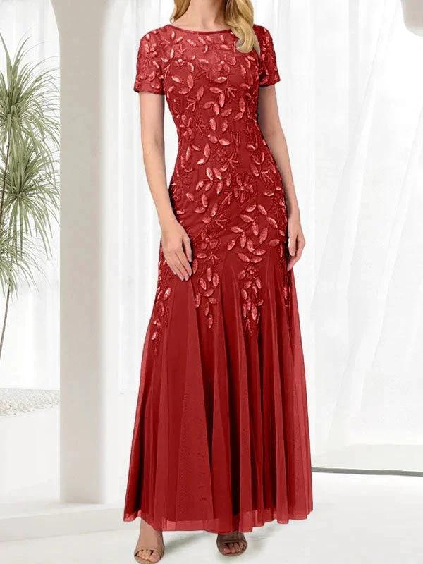 Blue Mermaid Round Neck Long Mother of the Bride Dress With Beadings - Image 8