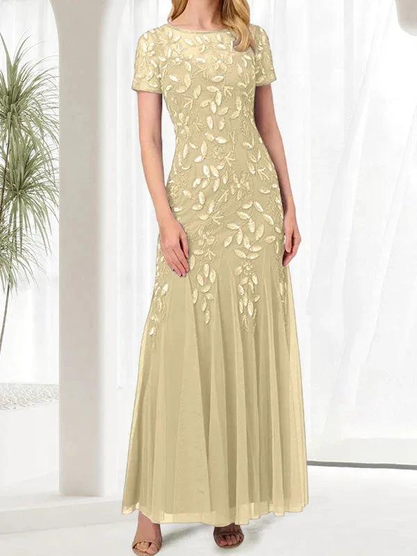 Blue Mermaid Round Neck Long Mother of the Bride Dress With Beadings - Image 9
