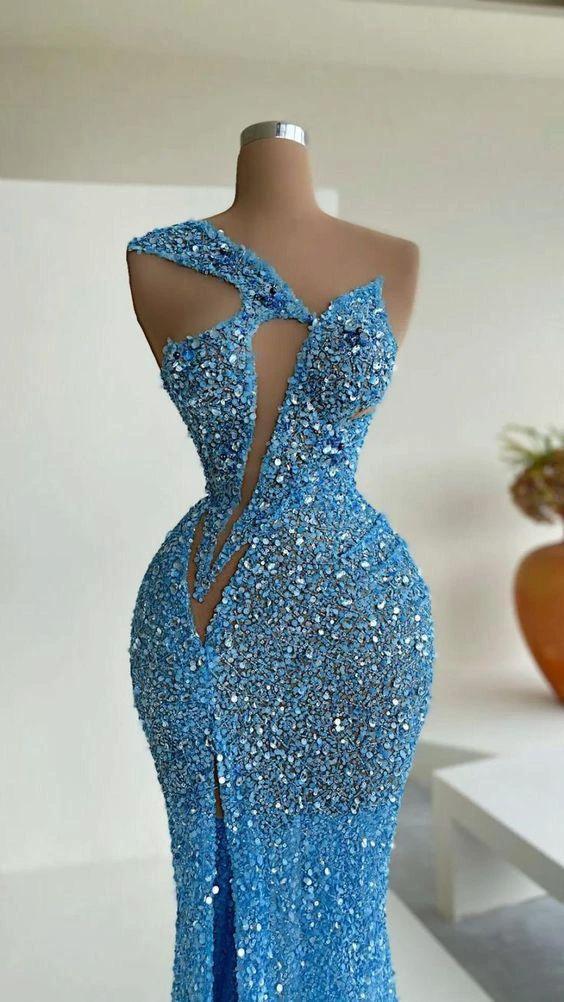 Blue Mermaid Sequins Celebrity Dresses Charming Evening Dress Y31 - Image 2